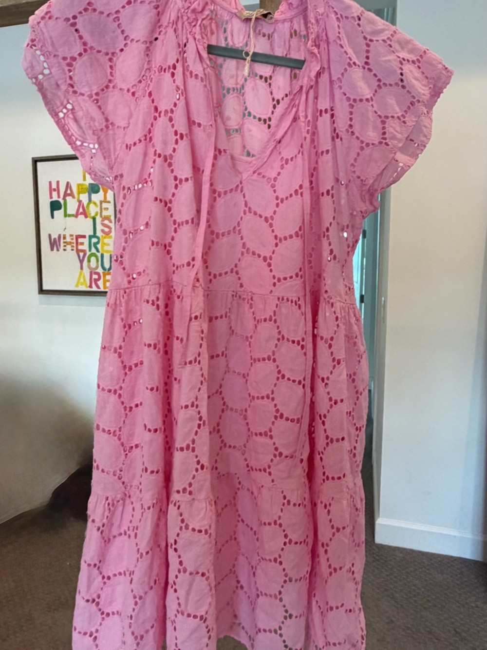 Sofia Pink Eyelet Midi Dress